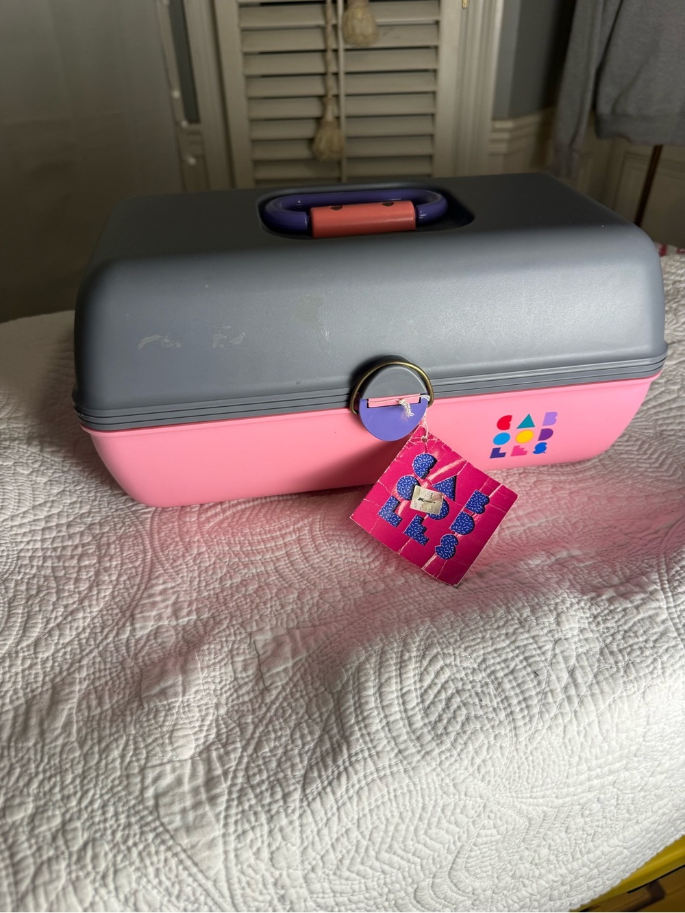 Vintage 80s 90s Caboodles 2630 Pink Gray Purple Makeup Case Kmart Tag - Picture 5 of 9